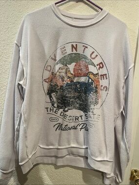 Off White Crewneck Graphic Sweatshirt - Adventure Desert Graphic